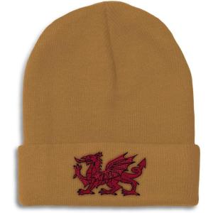 imageBeanies for Men Wales Flag Dragon Seal Embroidery Europe Winter Hats for Women Acrylic Skull Cap 1 SizeKhaki Design Only