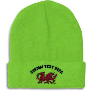 imageBeanies for Men Wales Flag Dragon Seal Embroidery Europe Winter Hats for Women Acrylic Skull Cap 1 SizeLime Personalized Text Here