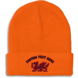 imageBeanies for Men Wales Flag Dragon Seal Embroidery Europe Winter Hats for Women Acrylic Skull Cap 1 SizeOrange Personalized Text Here