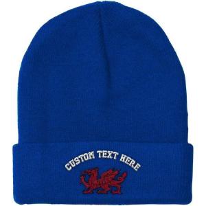 imageBeanies for Men Wales Flag Dragon Seal Embroidery Europe Winter Hats for Women Acrylic Skull Cap 1 SizeRoyal Blue Personalized Text Here