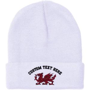 imageBeanies for Men Wales Flag Dragon Seal Embroidery Europe Winter Hats for Women Acrylic Skull Cap 1 SizeWhite Personalized Text Here