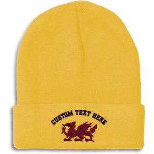 imageBeanies for Men Wales Flag Dragon Seal Embroidery Europe Winter Hats for Women Acrylic Skull Cap 1 SizeYellow Personalized Text Here