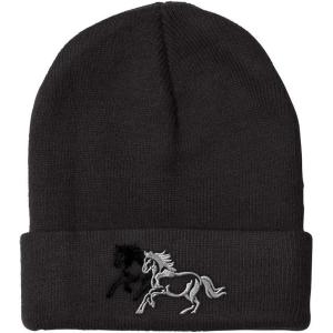 imageCustom Beanies for Men Animal Running Horses Embroidery Winter Hats for Women Acrylic Skull Cap 1 SizeBlack Design Only