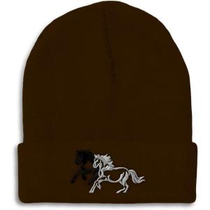 imageCustom Beanies for Men Animal Running Horses Embroidery Winter Hats for Women Acrylic Skull Cap 1 SizeBrown Design Only