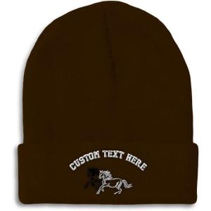 imageCustom Beanies for Men Animal Running Horses Embroidery Winter Hats for Women Acrylic Skull Cap 1 SizeBrown Personalized Text Here