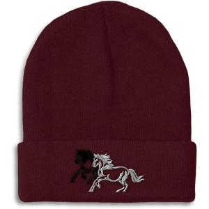 imageCustom Beanies for Men Animal Running Horses Embroidery Winter Hats for Women Acrylic Skull Cap 1 SizeBurgundy Design Only