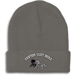 imageCustom Beanies for Men Animal Running Horses Embroidery Winter Hats for Women Acrylic Skull Cap 1 SizeDark Grey Personalized Text Here
