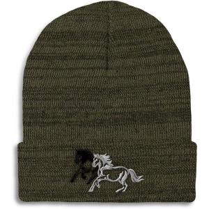 imageCustom Beanies for Men Animal Running Horses Embroidery Winter Hats for Women Acrylic Skull Cap 1 SizeHeather Olive Green Design Only