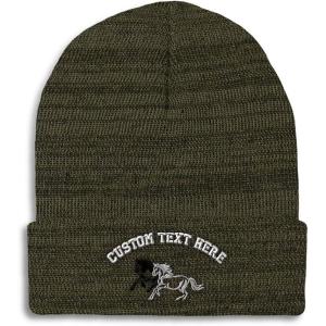 imageCustom Beanies for Men Animal Running Horses Embroidery Winter Hats for Women Acrylic Skull Cap 1 SizeHeather Olive Green Personalized Text Here