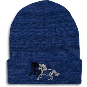 imageCustom Beanies for Men Animal Running Horses Embroidery Winter Hats for Women Acrylic Skull Cap 1 SizeHeather Royal Blue Design Only