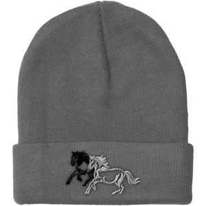 imageCustom Beanies for Men Animal Running Horses Embroidery Winter Hats for Women Acrylic Skull Cap 1 SizeLight Grey Design Only
