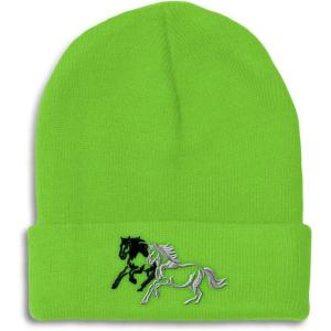 imageCustom Beanies for Men Animal Running Horses Embroidery Winter Hats for Women Acrylic Skull Cap 1 SizeLime Design Only