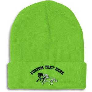 imageCustom Beanies for Men Animal Running Horses Embroidery Winter Hats for Women Acrylic Skull Cap 1 SizeLime Personalized Text Here