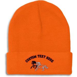 imageCustom Beanies for Men Animal Running Horses Embroidery Winter Hats for Women Acrylic Skull Cap 1 SizeOrange Personalized Text Here