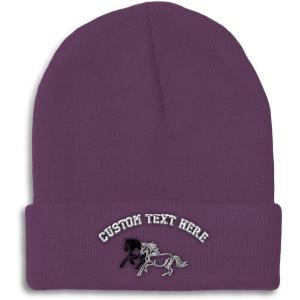 imageCustom Beanies for Men Animal Running Horses Embroidery Winter Hats for Women Acrylic Skull Cap 1 SizePurple Personalized Text Here
