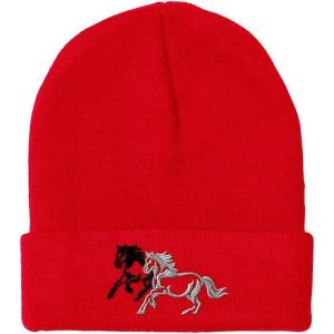 imageCustom Beanies for Men Animal Running Horses Embroidery Winter Hats for Women Acrylic Skull Cap 1 SizeRed Design Only