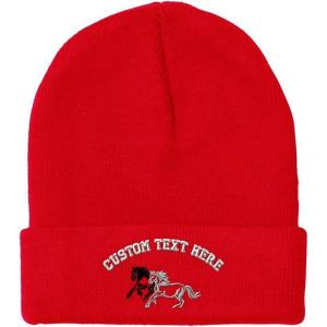 imageCustom Beanies for Men Animal Running Horses Embroidery Winter Hats for Women Acrylic Skull Cap 1 SizeRed Personalized Text Here