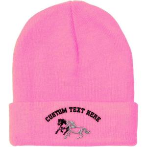 imageCustom Beanies for Men Animal Running Horses Embroidery Winter Hats for Women Acrylic Skull Cap 1 SizeSoft Pink Personalized Text Here