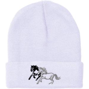 imageCustom Beanies for Men Animal Running Horses Embroidery Winter Hats for Women Acrylic Skull Cap 1 SizeWhite Design Only