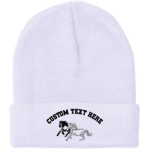 imageCustom Beanies for Men Animal Running Horses Embroidery Winter Hats for Women Acrylic Skull Cap 1 SizeWhite Personalized Text Here