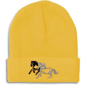 imageCustom Beanies for Men Animal Running Horses Embroidery Winter Hats for Women Acrylic Skull Cap 1 SizeYellow Design Only