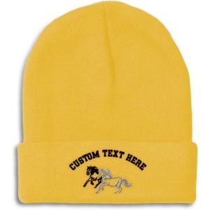 imageCustom Beanies for Men Animal Running Horses Embroidery Winter Hats for Women Acrylic Skull Cap 1 SizeYellow Personalized Text Here
