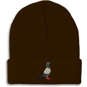 imageCustom Beanies for Men Pigeon B Embroidery Birds Winter Hats for Women Acrylic Skull Cap 1 SizeBrown Design Only