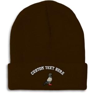 imageCustom Beanies for Men Pigeon B Embroidery Birds Winter Hats for Women Acrylic Skull Cap 1 SizeBrown Personalized Text Here