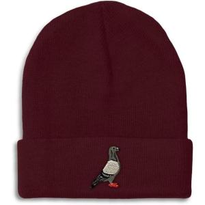imageCustom Beanies for Men Pigeon B Embroidery Birds Winter Hats for Women Acrylic Skull Cap 1 SizeBurgundy Design Only