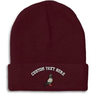 imageCustom Beanies for Men Pigeon B Embroidery Birds Winter Hats for Women Acrylic Skull Cap 1 SizeBurgundy Personalized Text Here