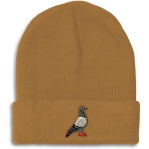 imageCustom Beanies for Men Pigeon B Embroidery Birds Winter Hats for Women Acrylic Skull Cap 1 SizeKhaki Design Only