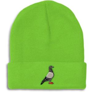 imageCustom Beanies for Men Pigeon B Embroidery Birds Winter Hats for Women Acrylic Skull Cap 1 SizeLime Design Only