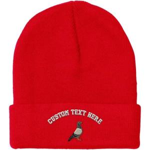 imageCustom Beanies for Men Pigeon B Embroidery Birds Winter Hats for Women Acrylic Skull Cap 1 SizeRed Personalized Text Here