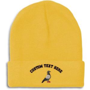 imageCustom Beanies for Men Pigeon B Embroidery Birds Winter Hats for Women Acrylic Skull Cap 1 SizeYellow Personalized Text Here