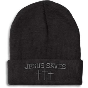 imageCustom Beanies for Men Jesus Saves Gray Embroidery Christian Winter Hats for Women Acrylic Skull Cap 1 SizeBlack Personalized Text Here