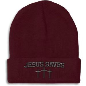 imageCustom Beanies for Men Jesus Saves Gray Embroidery Christian Winter Hats for Women Acrylic Skull Cap 1 SizeBurgundy Design Only