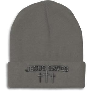 imageCustom Beanies for Men Jesus Saves Gray Embroidery Christian Winter Hats for Women Acrylic Skull Cap 1 SizeDark Grey Personalized Text Here