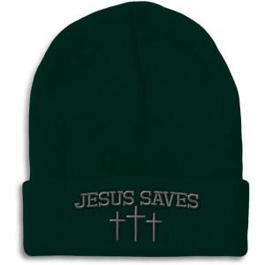 imageCustom Beanies for Men Jesus Saves Gray Embroidery Christian Winter Hats for Women Acrylic Skull Cap 1 SizeForest Green Design Only