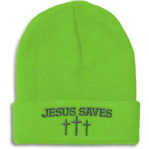 imageCustom Beanies for Men Jesus Saves Gray Embroidery Christian Winter Hats for Women Acrylic Skull Cap 1 SizeLime Design Only