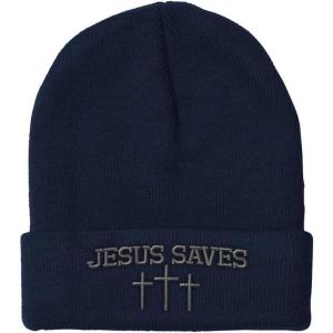 imageCustom Beanies for Men Jesus Saves Gray Embroidery Christian Winter Hats for Women Acrylic Skull Cap 1 SizeNavy Design Only