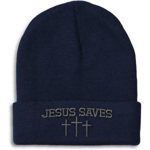 imageCustom Beanies for Men Jesus Saves Gray Embroidery Christian Winter Hats for Women Acrylic Skull Cap 1 SizeNavy Personalized Text Here