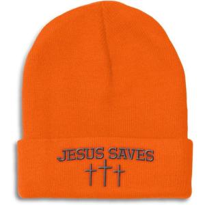 imageCustom Beanies for Men Jesus Saves Gray Embroidery Christian Winter Hats for Women Acrylic Skull Cap 1 SizeOrange Personalized Text Here