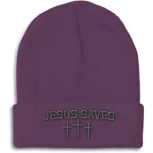 imageCustom Beanies for Men Jesus Saves Gray Embroidery Christian Winter Hats for Women Acrylic Skull Cap 1 SizePurple Design Only