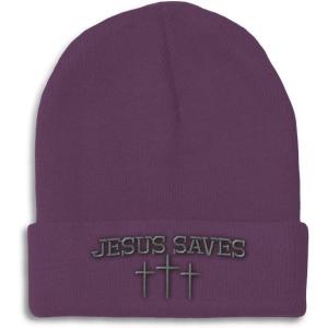 imageCustom Beanies for Men Jesus Saves Gray Embroidery Christian Winter Hats for Women Acrylic Skull Cap 1 SizePurple Personalized Text Here