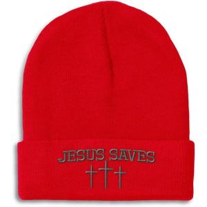 imageCustom Beanies for Men Jesus Saves Gray Embroidery Christian Winter Hats for Women Acrylic Skull Cap 1 SizeRed Personalized Text Here