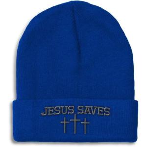 imageCustom Beanies for Men Jesus Saves Gray Embroidery Christian Winter Hats for Women Acrylic Skull Cap 1 SizeRoyal Blue Personalized Text Here