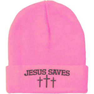 imageCustom Beanies for Men Jesus Saves Gray Embroidery Christian Winter Hats for Women Acrylic Skull Cap 1 SizeSoft Pink Design Only