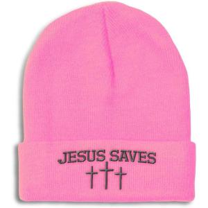 imageCustom Beanies for Men Jesus Saves Gray Embroidery Christian Winter Hats for Women Acrylic Skull Cap 1 SizeSoft Pink Personalized Text Here
