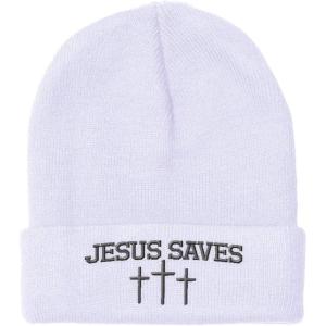imageCustom Beanies for Men Jesus Saves Gray Embroidery Christian Winter Hats for Women Acrylic Skull Cap 1 SizeWhite Design Only