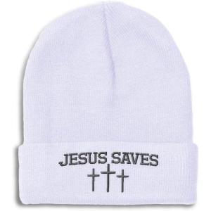 imageCustom Beanies for Men Jesus Saves Gray Embroidery Christian Winter Hats for Women Acrylic Skull Cap 1 SizeWhite Personalized Text Here